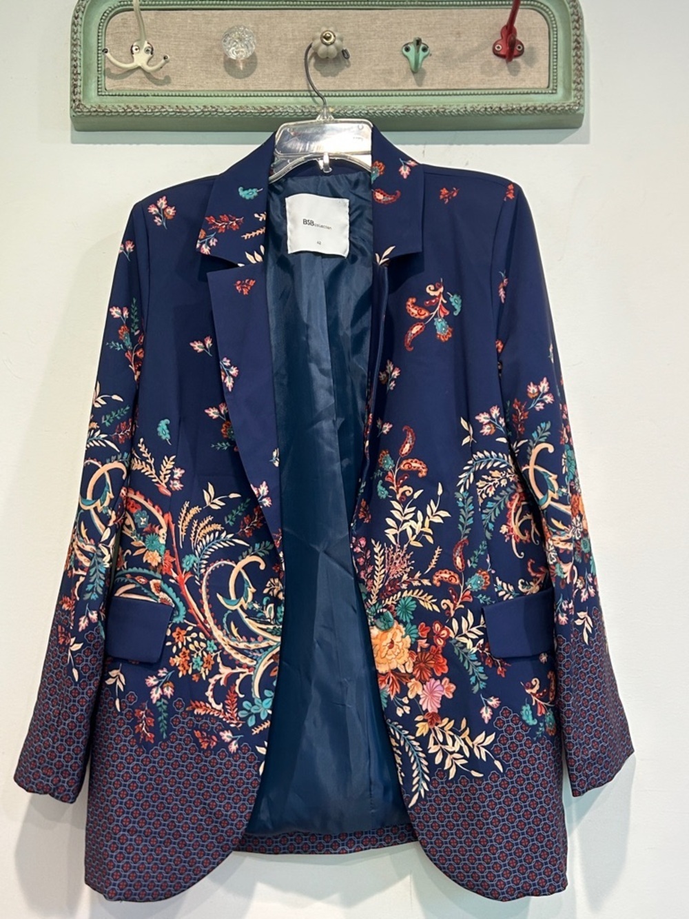 Bsb collection Floral Print Navy Blazer - Women Jacket single button medium us